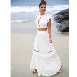 White Eyelet Embroidery 2 Piece Set Crop Top and Long Skirt